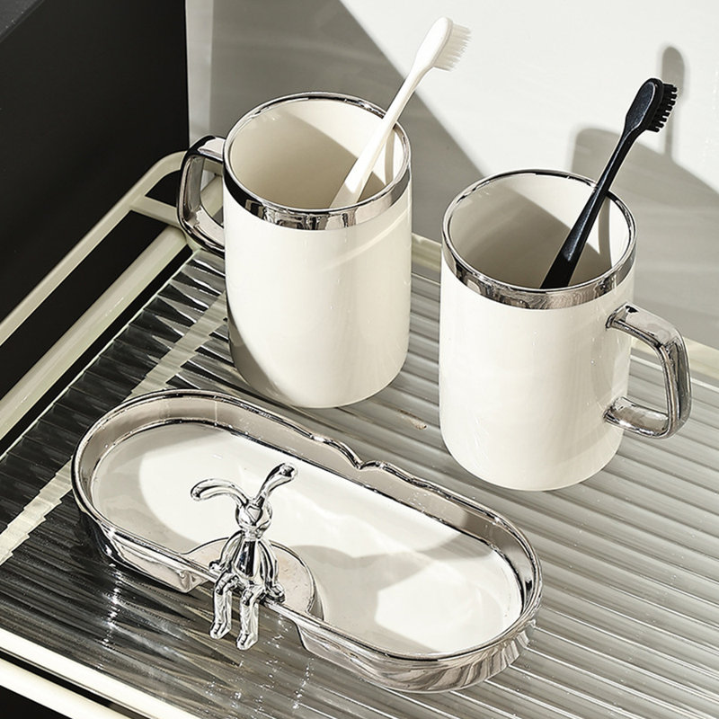 Ensemble d'accessoires de salle de bain, Argenté / blanc