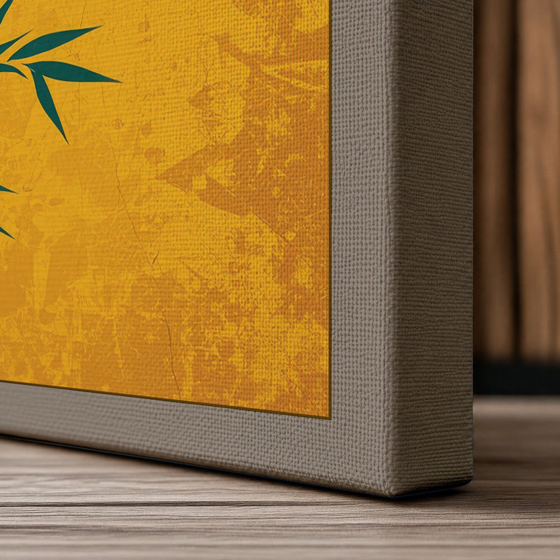 Bamboo Against Gold Japandi - Wrapped Canvas, 18x12 - 45.7 x 30.5 cm, Taupe Border
