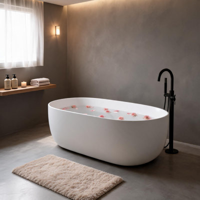 47 in. Freestanding Solid Surface Resin Stone Soaking Bathtub with Pop Up Drain, Overflow and Compact Modern Design