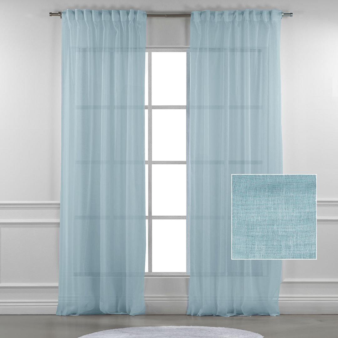 Linen Sheer Single Curtain Panel, Ice Blue, 52" W x 180" L
