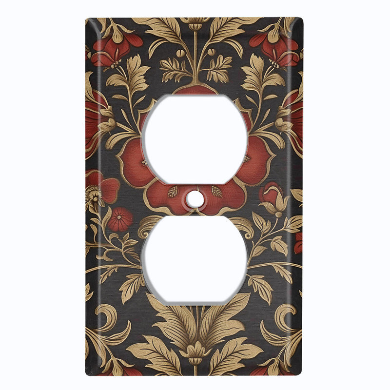 Couvercle de plaque d'interrupteur en métal; US Standard de taille 1 bande recto-verso - image imprimée d'un motif floral gothique