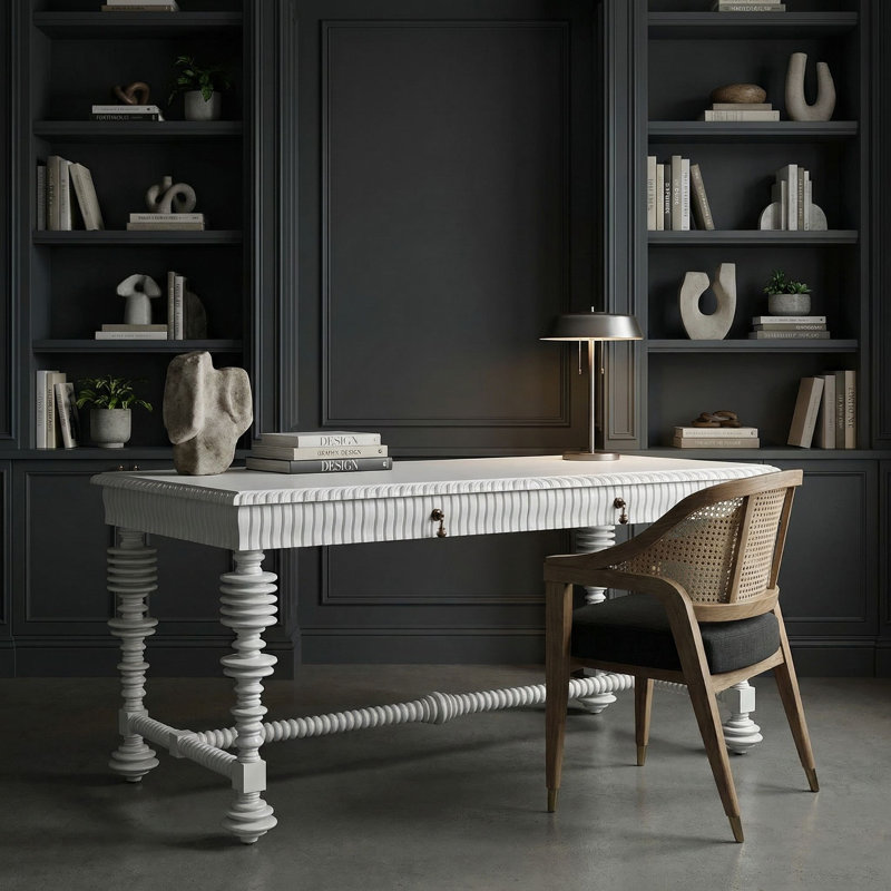 Portuguese Solid Wood Writing Desk, Solid White