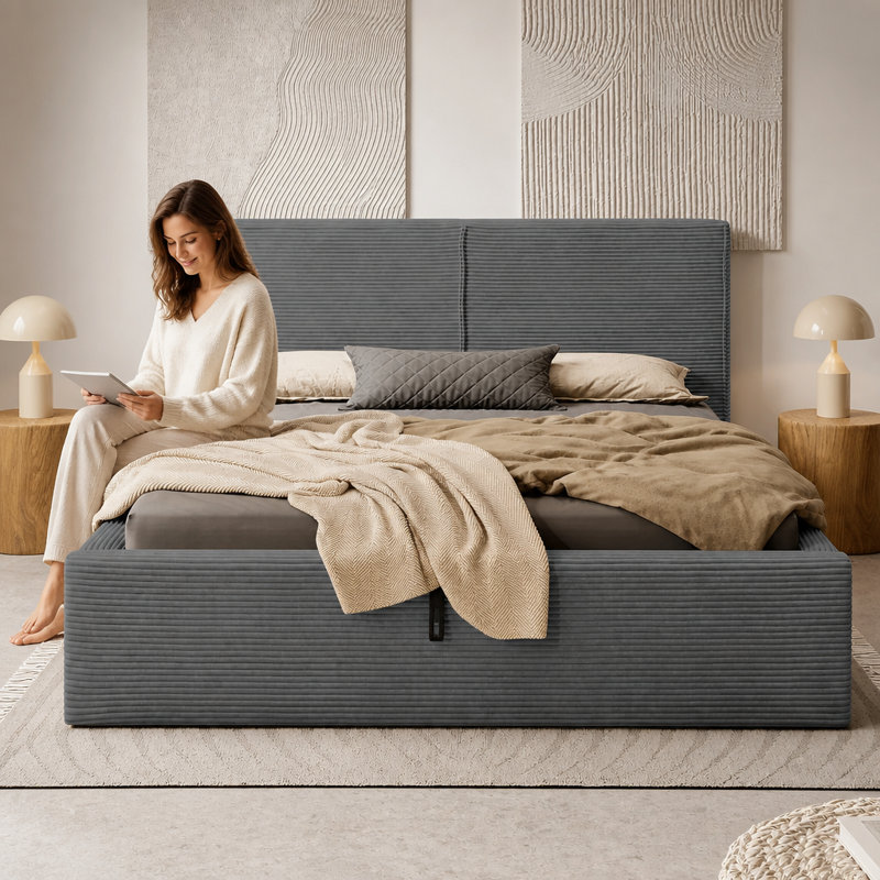 Aadhvika Easy Assembly Gas Liftting Ottoman Bed Frame with 10 Year Warranty Quick Setup Gas Lift Storage Bed , Kingsize (5')