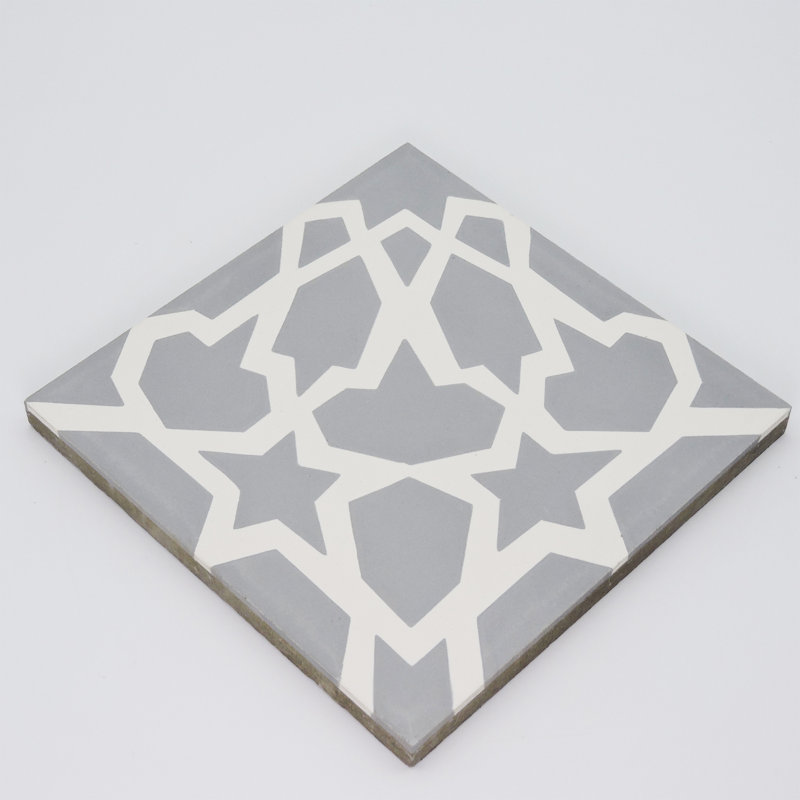 Bahja 8" x 8" Cement Patterned Wall & Floor Tile, Gray/White