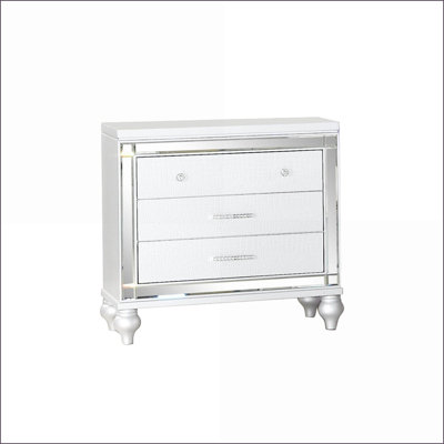 Modern Mirror Framed Wood Nightstand with 3 Drawers – White