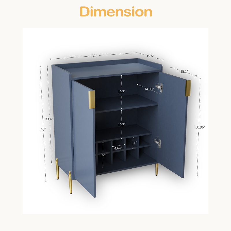 2 Doors Home Wine Bar Cabinet With Wine Rack & Adjustable Storage Shelf, Modern Sideboard With Soft-Closing Hinge, Dinning Room Buffet Cabinet, Liquor Cabinet Kitchen, Living Room Coffee Cart