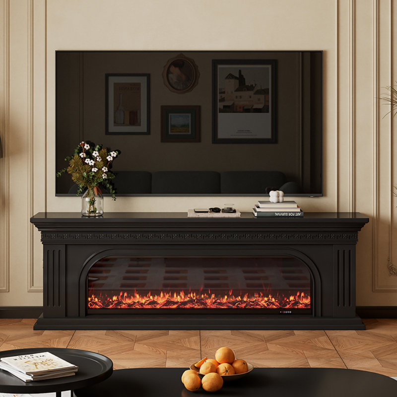 French Vintage Fireplace TV Cabinet, Black