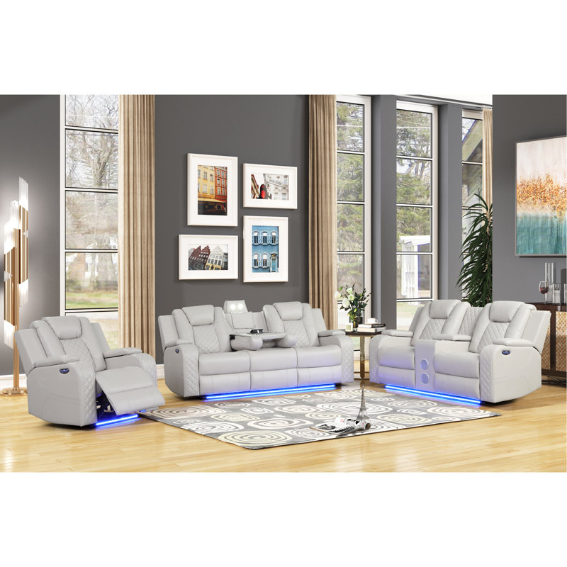 DEL et fauteuil inclinable électrique 3 pièces en similicuir glacé