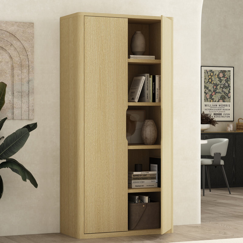 Bibliothèque moderne à 5 tablettes avec portes en chêne naturel H 79 "x l 38" Rivington, Chêne naturel
