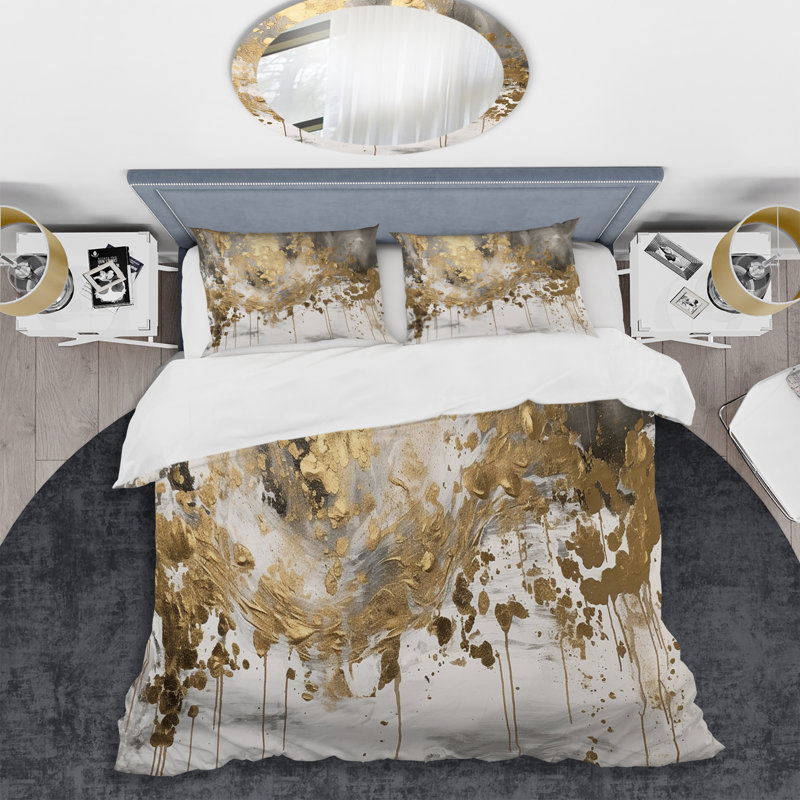 Ensemble de housse de couette en microfibre / polyester Modern Golden Drip Bedding