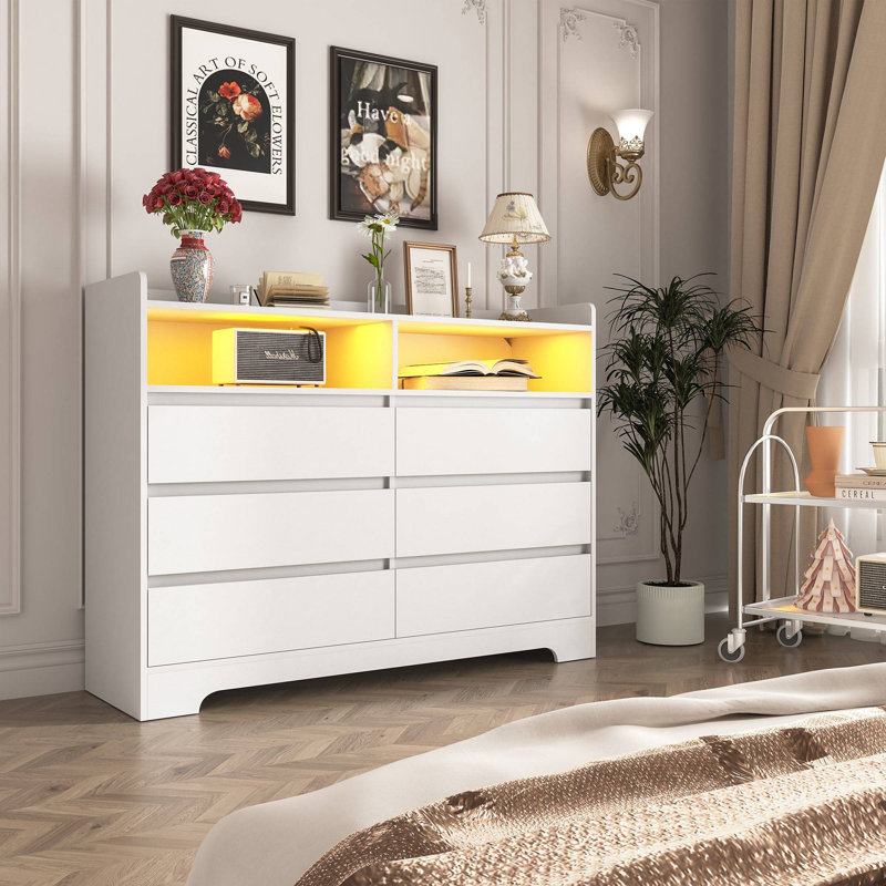 Commode 6 tiroirs Bassano, Blanc