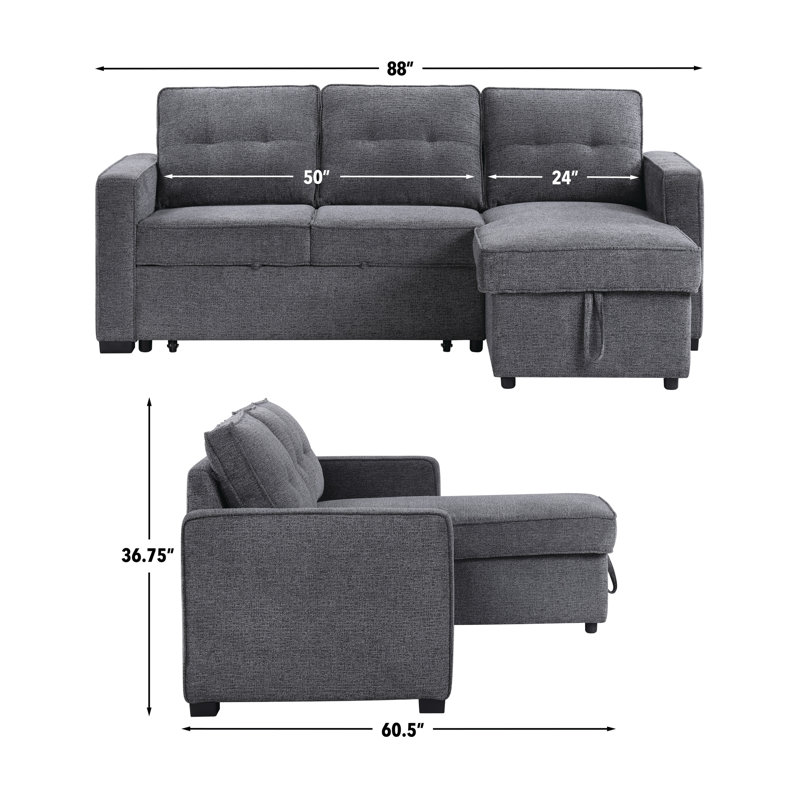 Canapé-lit coulissant 88 po Omri, Polyester gris