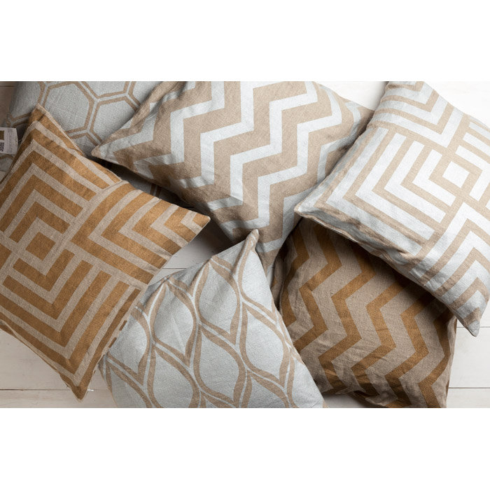 Stamped Geometric Pillow Cover, Down, 20" H x 20" W x 4" D, Light Gray/Beige