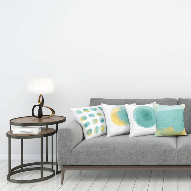 Everts Indoor / Outdoor Abstract Square Throw Pillow Cover, 40cm H x 40cm W x 0.01cm D, Seafoam Mustard/White