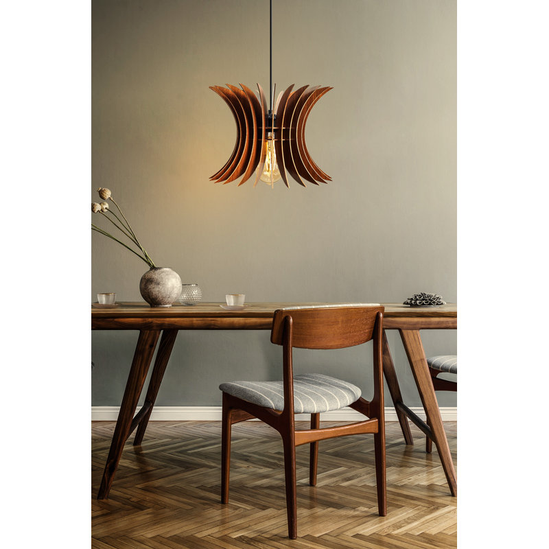 Lustre sphérique élégant, finition noyer, 7,9 po x 7,9 po x 23,6 po | Câble réglable, corps en panneau de fibres à densité moyenne, douille E27 (40 W maximum) | Design scandinave pour l'éclairage moderne de salon, de salle à manger et de vestibule
