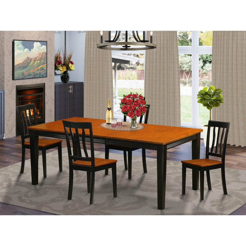 Ensemble de table de salle à manger 5 pièces comprenant une table de cuisine rectangulaire avec rallonge papillon et 4 chaises, noir et cerise