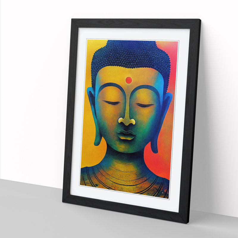 Buddha Collage - Single Picture Frame Print, 46cm H x 34cm W, Grey Framed