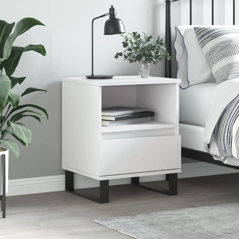 Molla 40cm W Manufactured Wood Bedside Table, White, Set Of 2