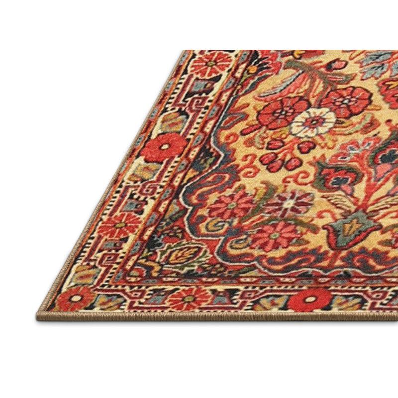 Tapis rouge / beige à motif floral, Rectangle 6 pi x 9 pi