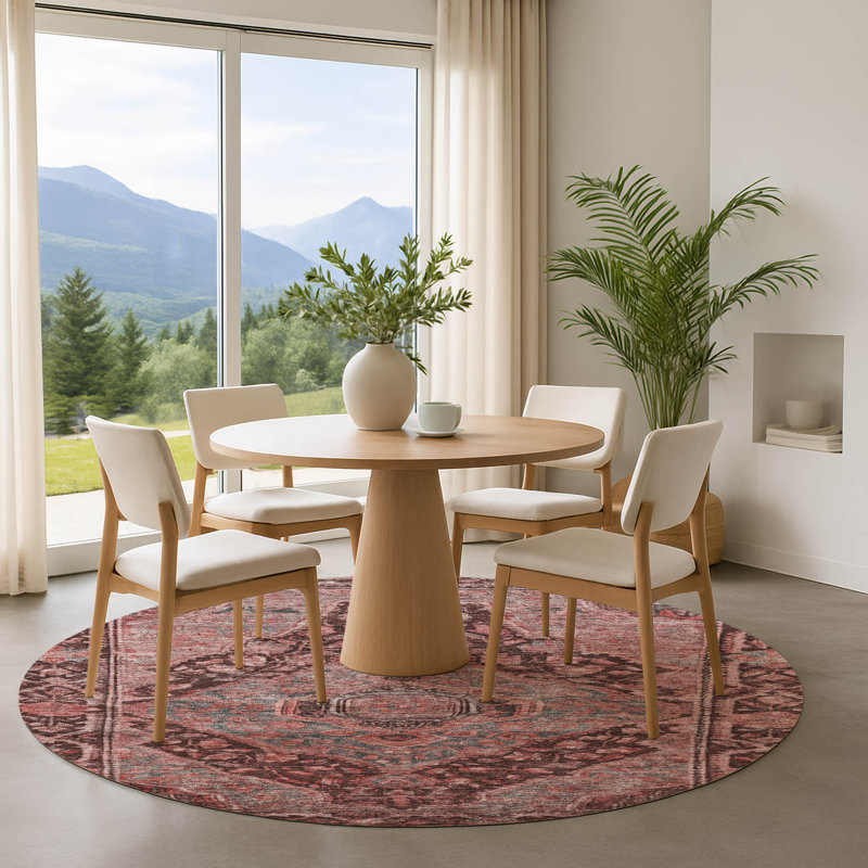 Premium Machine Washable Lucchesi AMF1761 Border Rug, Round 8'