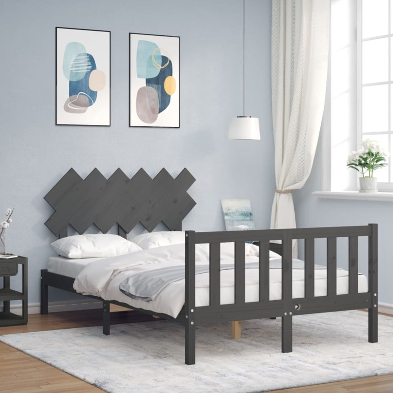 Bed Frame with Headboard, Black, Double (4'6)