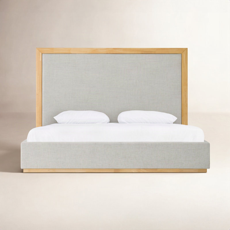 Reanna Upholstered Platform Bed, Queen, Natural Wood/Gray