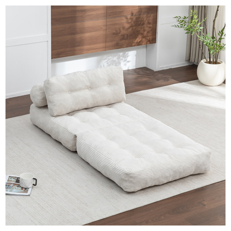 Canapé-lit convertible pliable en velours côtelé avec coussin lombaire - Fauteuil-lit simple beige et chaise longue, Beige
