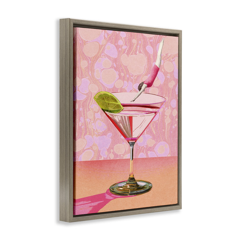  «Diver in Cocktail» par Daphne Polselli, H 31 po x l 25 po, Cadre flottant orme Montalcino