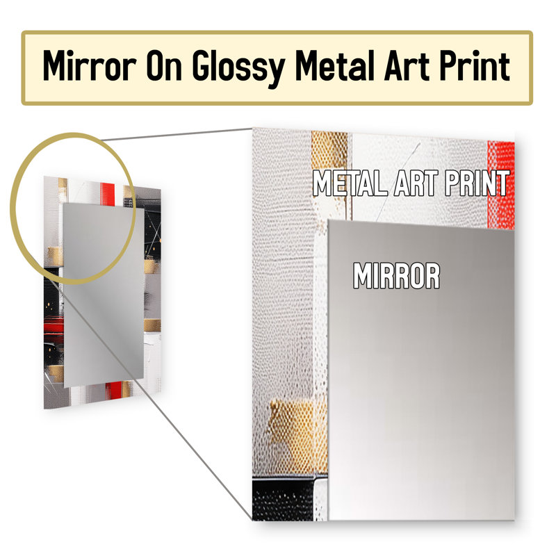 Red and Gold Cubic Abstract I - Cubism Decorative Mirror, Modern Large Wall Mirror, Printed Metal Art, 32" x 24"