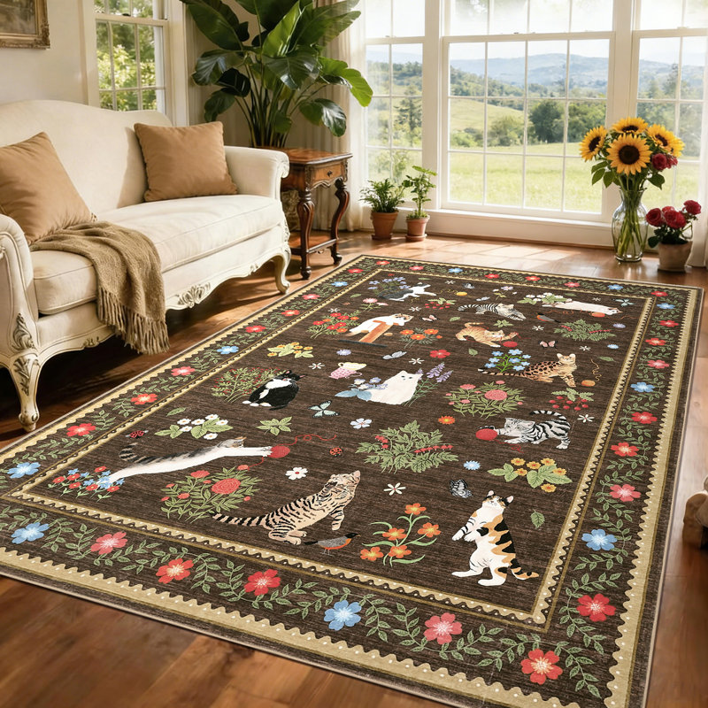 Non Slip 9×12 Animal Pattern Area Rugs Machine Washable for Living Room Stain Resistant Low Pile Foldable Non-Shedding Indoor Carpet