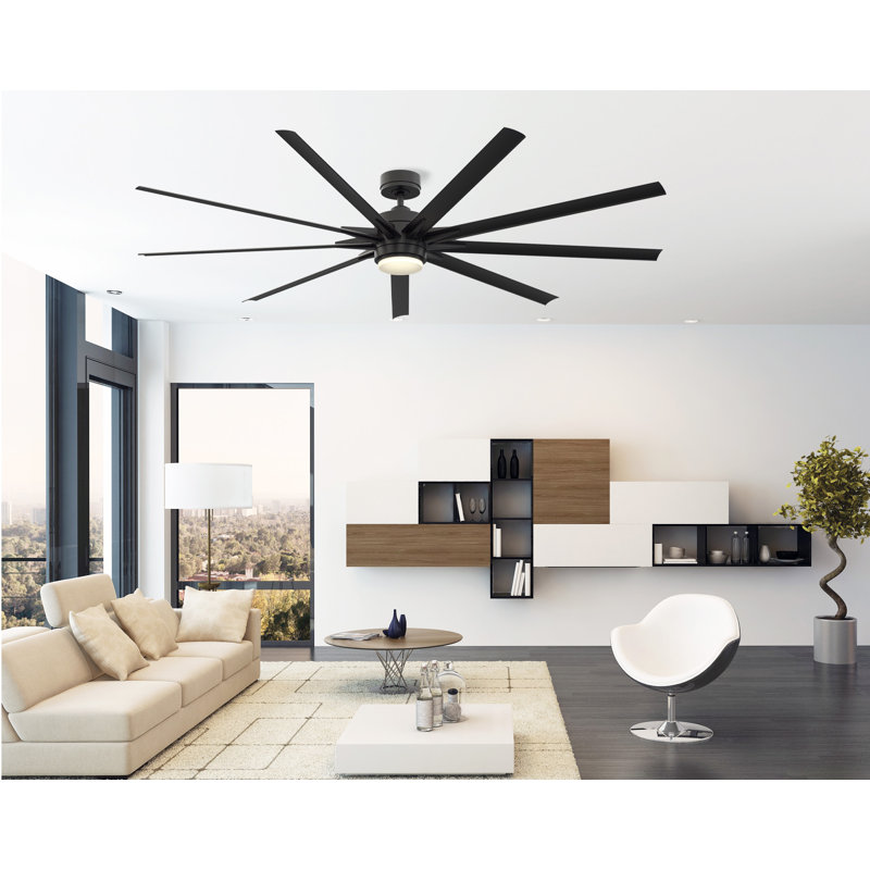 Odyn 84 inch Indoor/Outdoor Smart Ceiling Fan with LED CCT Select Light Kit - Black with Black blades, Black