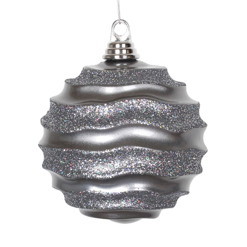 Ornement de Noël boule rayée et scintillante, H 6 po x l 6 po x P 6 po, Étain