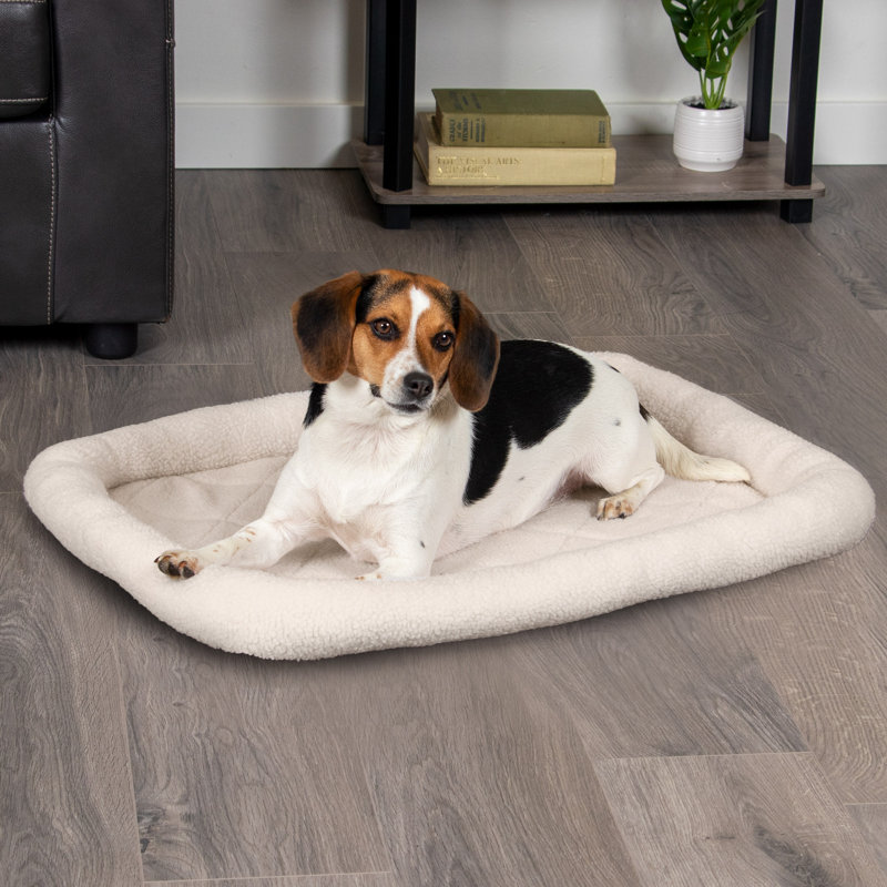Cream Faux Lambswool Bolster Crate Pet Bed, Large