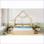 Grand lit plateforme en bois de pin avec 2 tiroirs Garde-corps, aucun sommier nécessaire, finition naturelle pour la chambre à coucher-1595505646