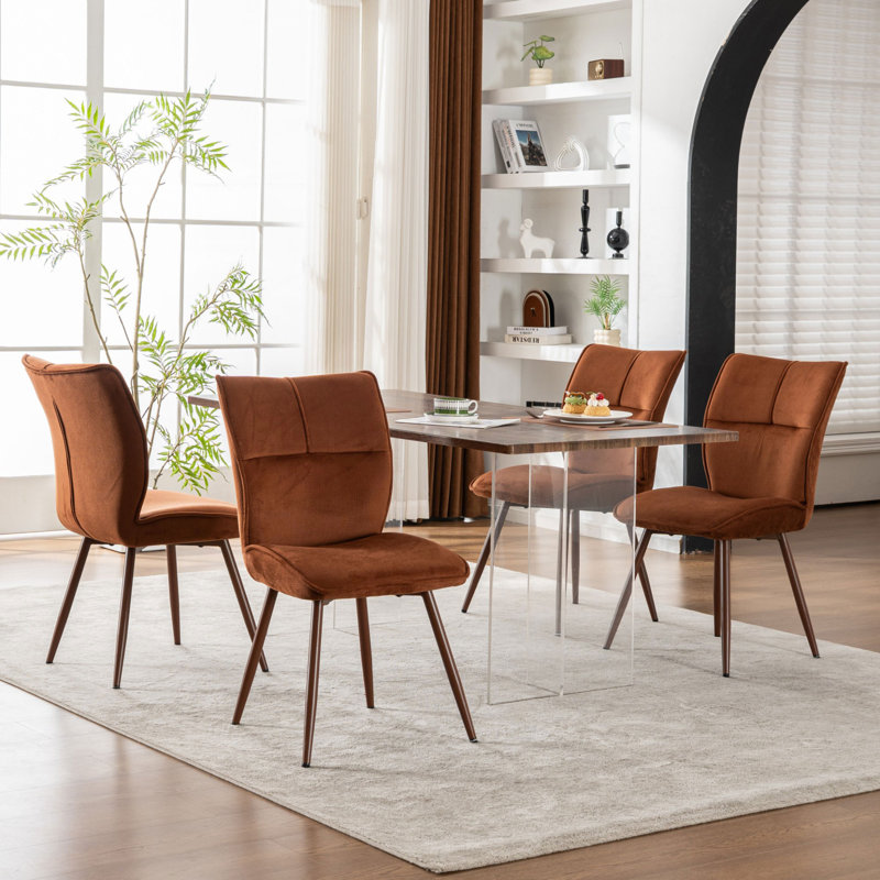 Chaises de salle à manger rembourrées en chenille avec dossier haut et pieds en métal pour cuisine, Caramel / caramel, 4