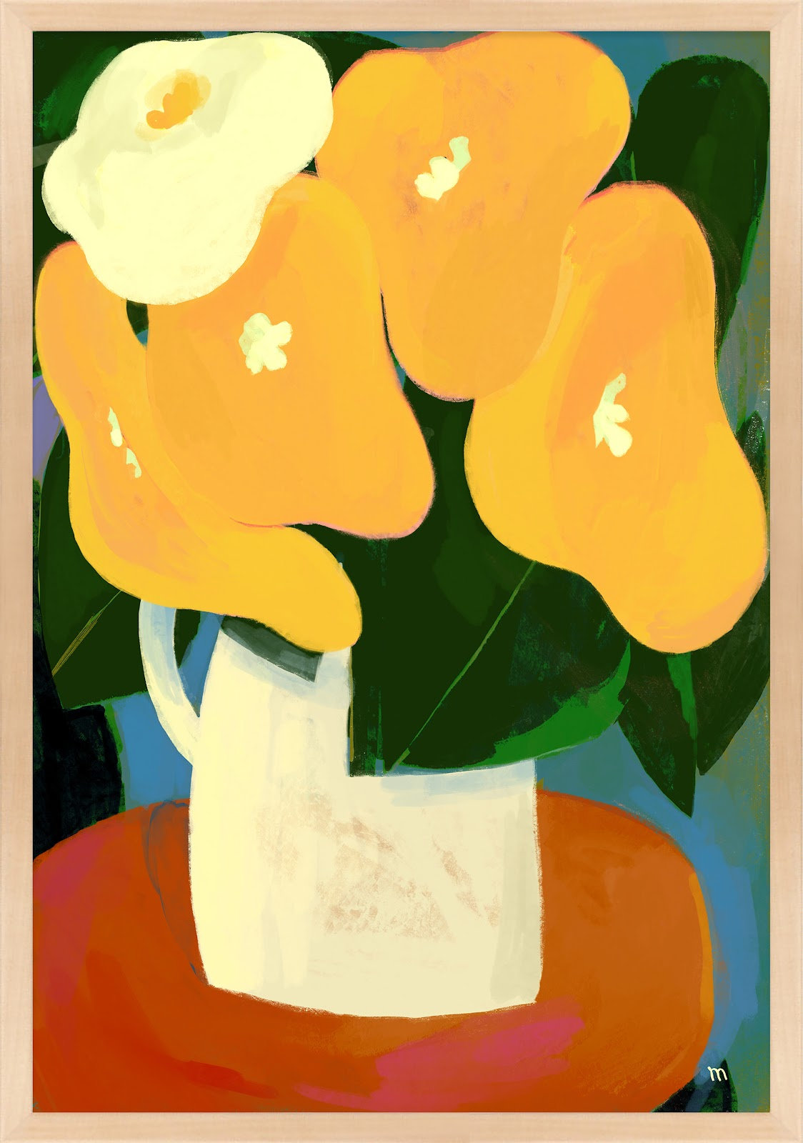 Juliane "My Yellow Flowers" Painting, 25" H x 17.5" W x 1.25" D, Maple