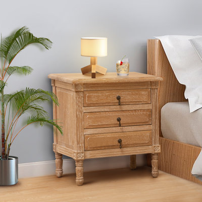 Rosemarie 3 - Drawer Solid Wood Nightstand in Oak