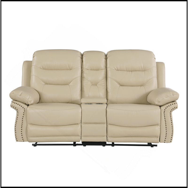 Causeuse inclinable en cuir Global, H 26 po x l 73 po x P 30 po, Beige