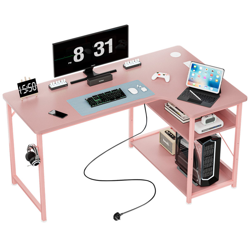 L-Shaped Computer Desk, 75cm. H x 110cm. W x 80cm. D, Pink