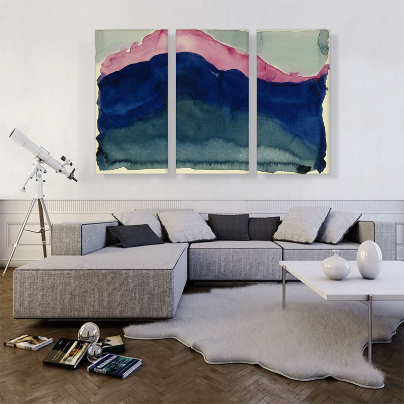 «Pink and Blue Mountain 1916» par Georgia O-Keeffe - ensemble de 3 reproductions d'art sur toiles tendues