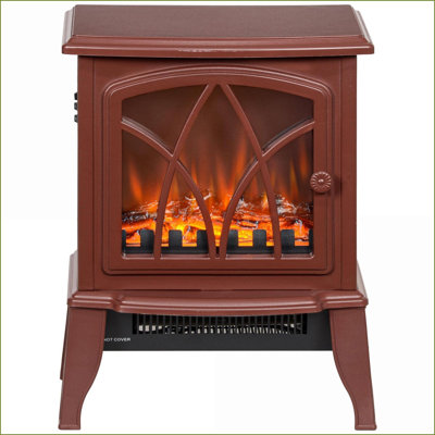 Poêle électrique 18 po avec flamme réaliste | 750 W / 1500 W, protection contre la surchauffe | Rouge rubis, plastique