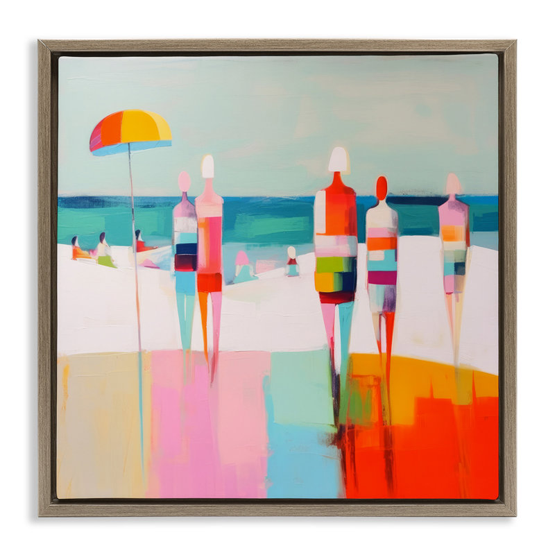 "Bold Modern Beachgoers", art mural encadré par Alonzo Saunders, Cadre flottant orme Montalcino, H 25 po x l 25 po