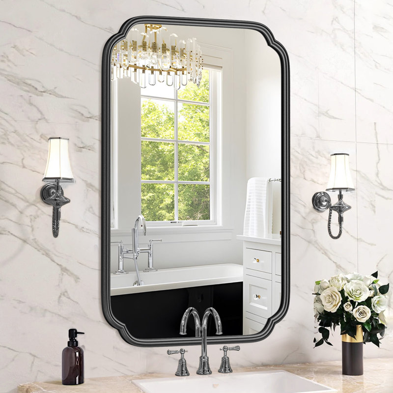 Miroir de salle de bain mural en verre trempé à haute résistance Marleth, Noir, 36 po x 24 po