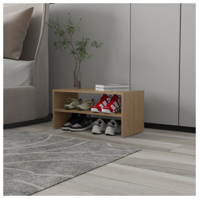 Beige 2-Shelf Low Profile Shoe Rack with Scratch-Resistant Melamine Finish