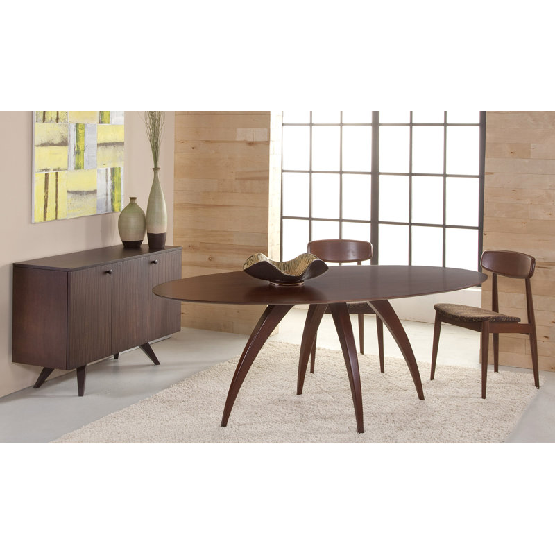 Table de salle à manger en bois massif Cullum Ellipse, Noyer, Noyer