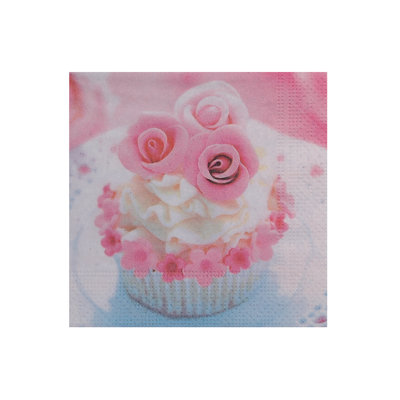 Paquet de 20 serviettes de table 3 plis (petit gâteau rose) - ensemble de 6