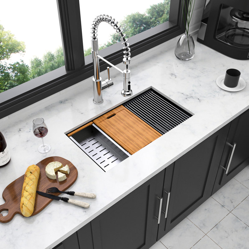 30"X18"X10" Gunmetal Black Undermount Workstation Kitchen Sink, 16 Gauge T304 Stainless, Easy - To Maintain Dish Grid Included