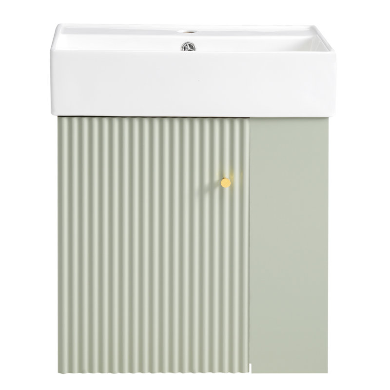 Meuble-lavabo flottant avec lavabo en céramique, Vert