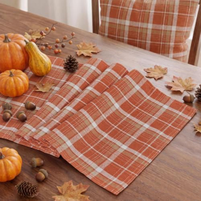 Chemin de table à carreaux tartan automnal, orange, 13 x 70 pouces, L 70 po