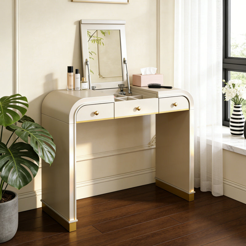 Meuble-lavabo 3 en 1 avec miroir rabattable , Beige